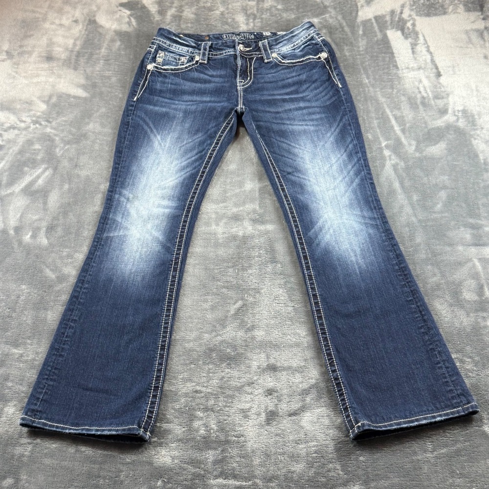 Miss Me Easy Boot Mid Rise Jeans Dark Wash Embellished JE8080EL Size 28